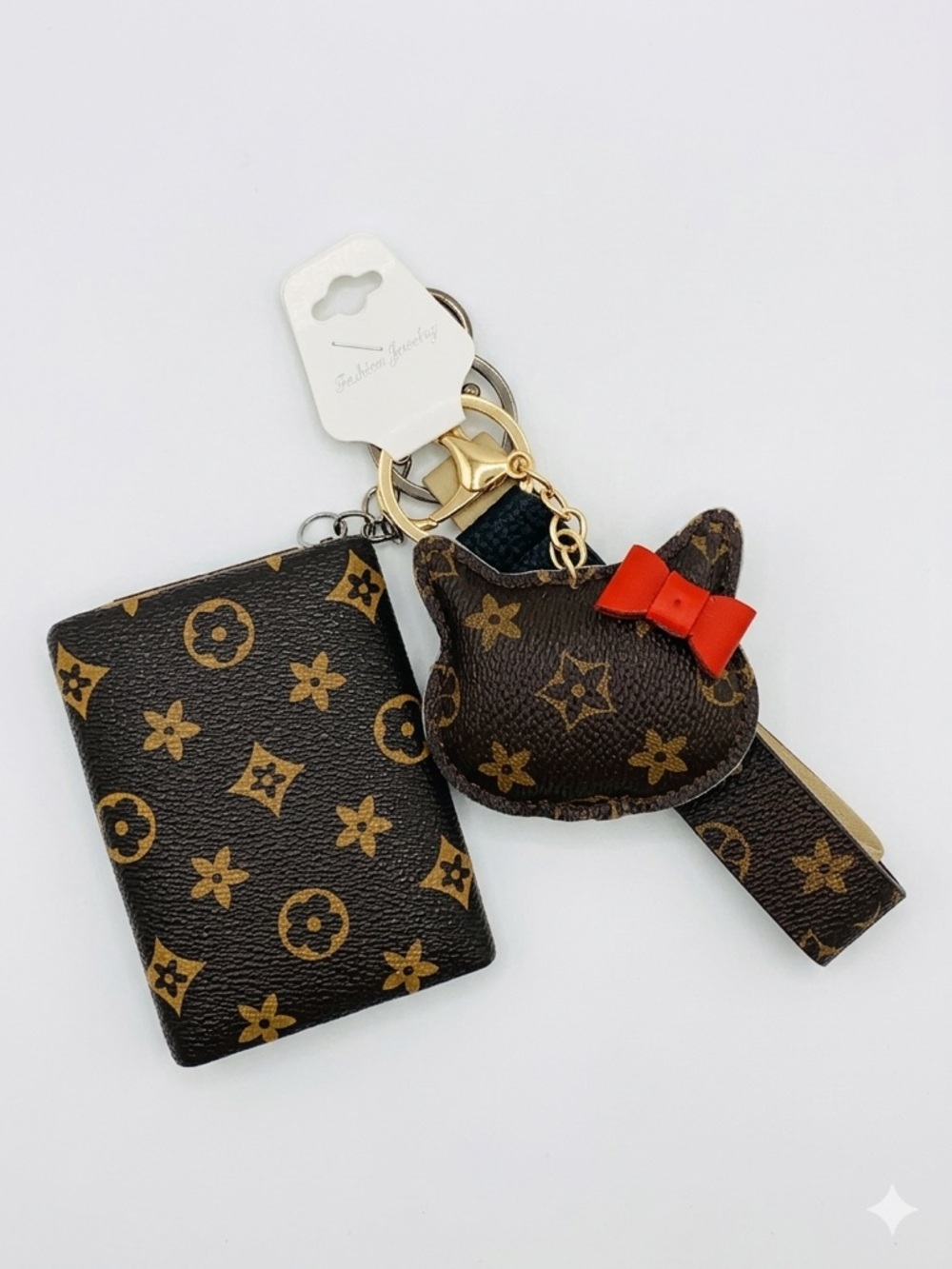 Monogram Cat and Mirror Keychain Set - NWT